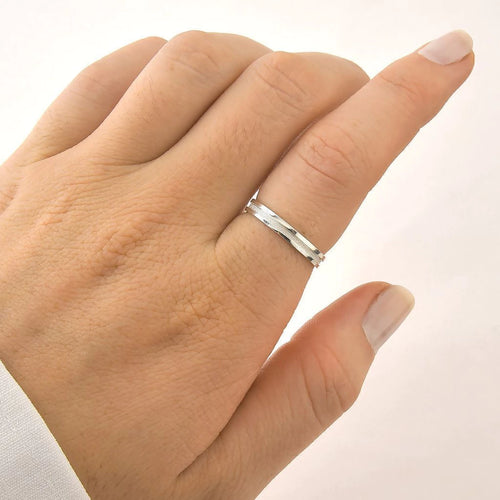 Aliança de Prata Friso Diamantado com Laterais Polidas Unitária 3,0mm