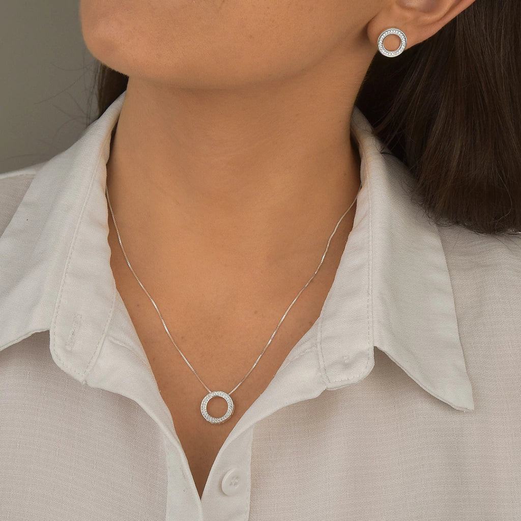 Conjunto de Prata Circulo Cravejado