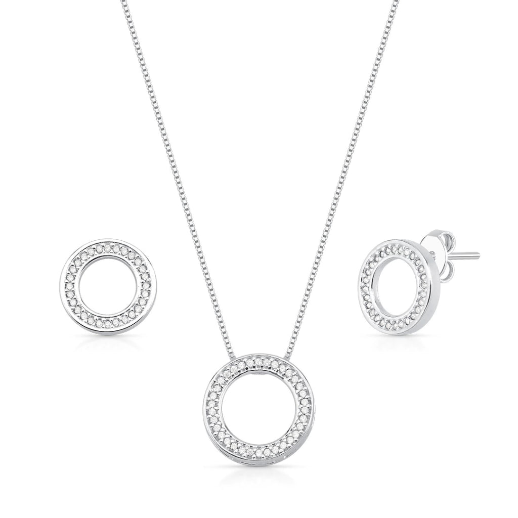 Conjunto de Prata Circulo Cravejado