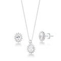 Conjunto de Prata Ponto de Luz Oval Cristal Cravejado