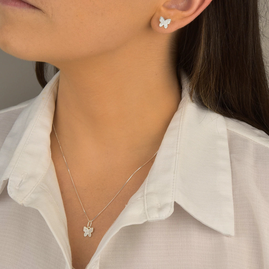 Conjunto de Prata Borboleta Cravejada