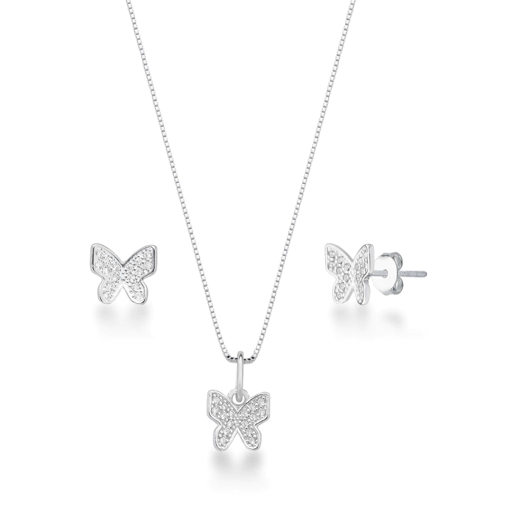 Conjunto de Prata Borboleta Cravejada