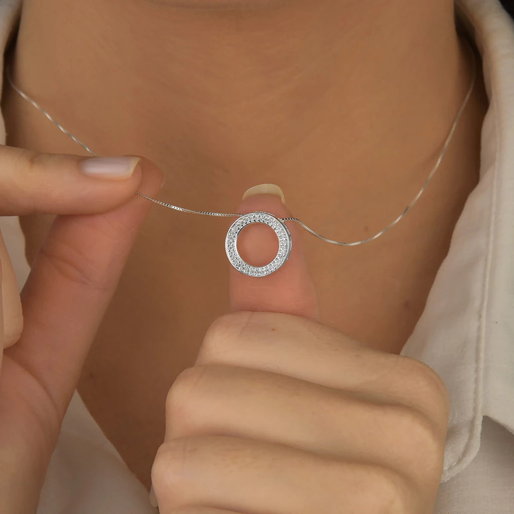 Conjunto de Prata Circulo Cravejado