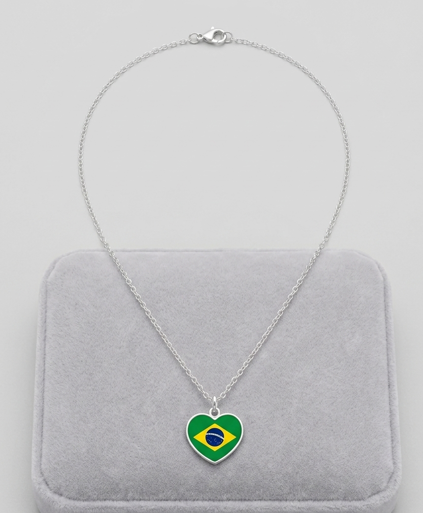 Colar de Prata 925 Coração Brasil